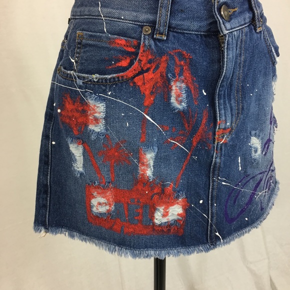 Graffiti Denim Mini Skirt - Picture 5 of 6